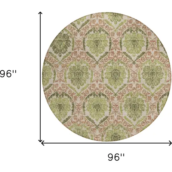 8' Olive Green And Fern Green Round Medallion Washable Indoor Outdoor Area Rug Photo 3