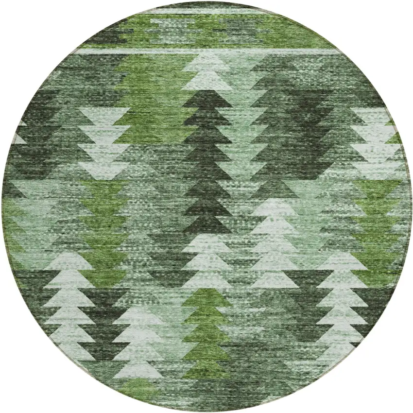 8' Olive Green And Fern Green Round Southwestern Washable Indoor Outdoor Area Rug Photo 2