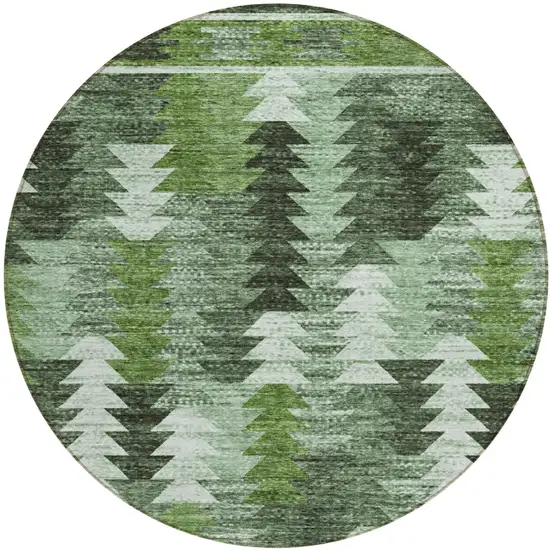8' Olive Green And Fern Green Round Southwestern Washable Indoor Outdoor Area Rug Photo 2