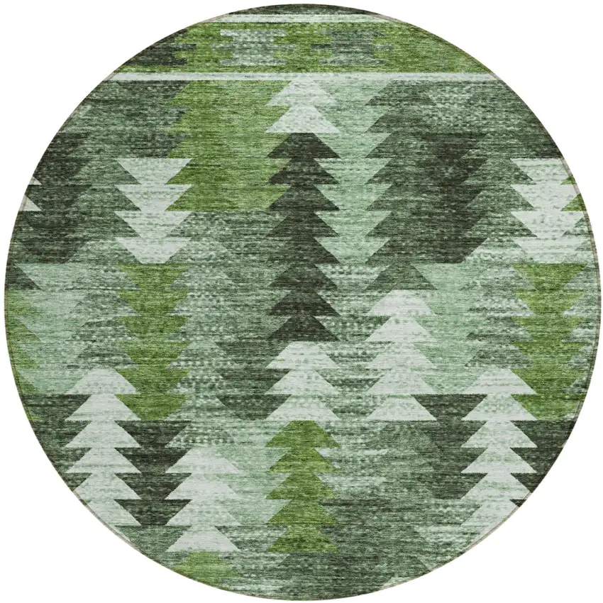 8' Olive Green And Fern Green Round Southwestern Washable Indoor Outdoor Area Rug Photo 2