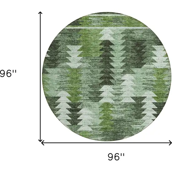 8' Olive Green And Fern Green Round Southwestern Washable Indoor Outdoor Area Rug Photo 3