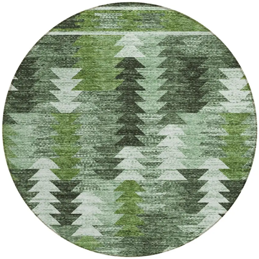 8' Olive Green And Fern Green Round Southwestern Washable Indoor Outdoor Area Rug Photo 5