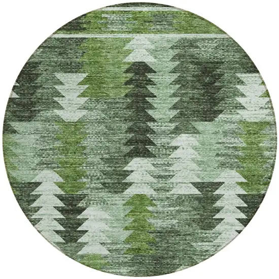 8' Olive Green And Fern Green Round Southwestern Washable Indoor Outdoor Area Rug Photo 5