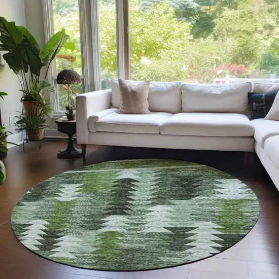 8' Olive Green And Fern Green Round Southwestern Washable Indoor Outdoor Area Rug Photo 7