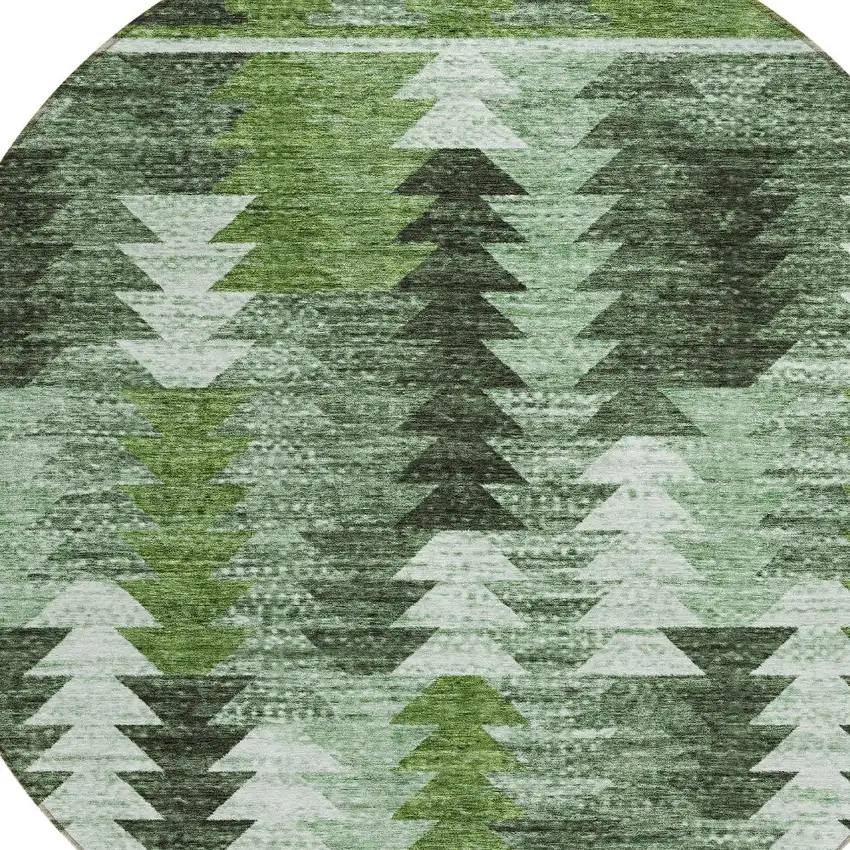 8' Olive Green And Fern Green Round Southwestern Washable Indoor Outdoor Area Rug Photo 4