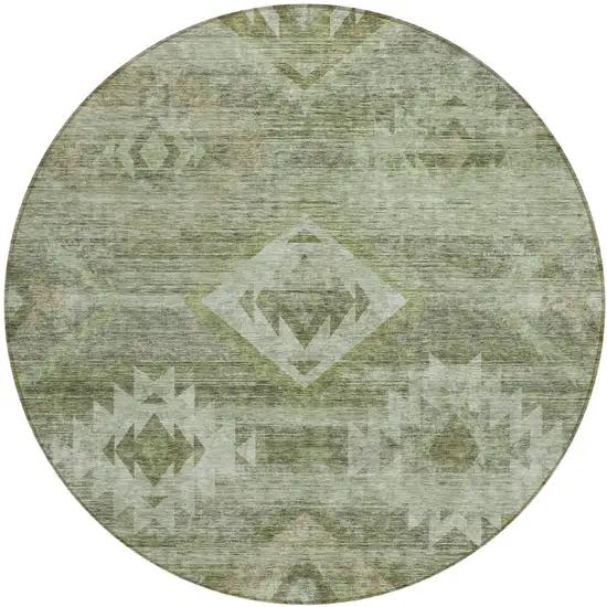 8' Olive Green And Fern Green Round Southwestern Washable Indoor Outdoor Area Rug Photo 2