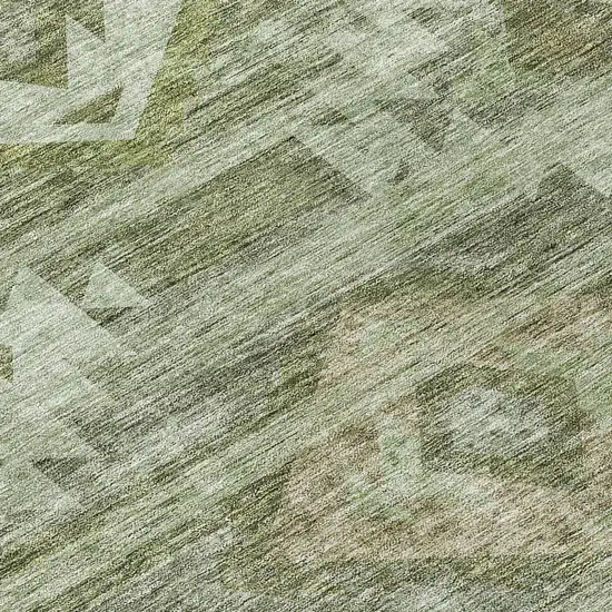 8' Olive Green And Fern Green Round Southwestern Washable Indoor Outdoor Area Rug Photo 8