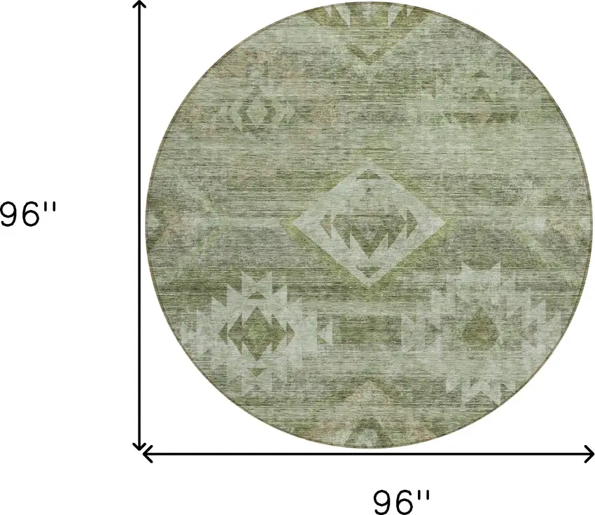 8' Olive Green And Fern Green Round Southwestern Washable Indoor Outdoor Area Rug Photo 3