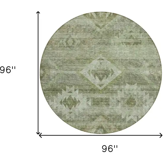 8' Olive Green And Fern Green Round Southwestern Washable Indoor Outdoor Area Rug Photo 3