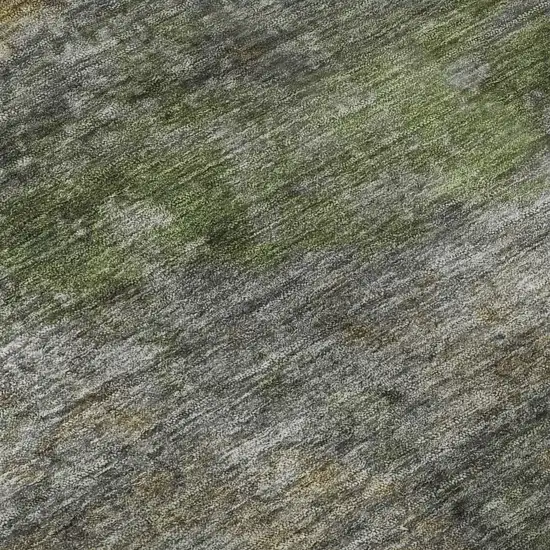 8' Olive Green And Gold Abstract Washable Round Rug With UV Protection Photo 7