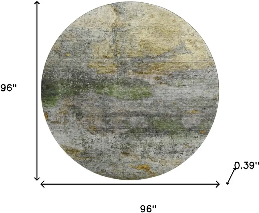 8' Olive Green And Gold Abstract Washable Round Rug With UV Protection Photo 8