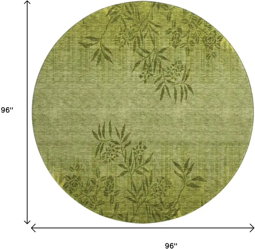8' Olive Green And Gold Floral Washable Round Rug With UV Protection Photo 6