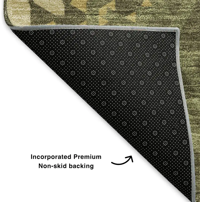 8' Olive Green And Gold Geometric Washable Round Rug With UV Protection Photo 6