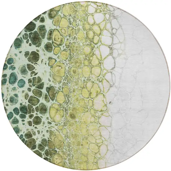 8' Olive Green And Gold Round Abstract Washable Indoor Outdoor Area Rug Photo 1