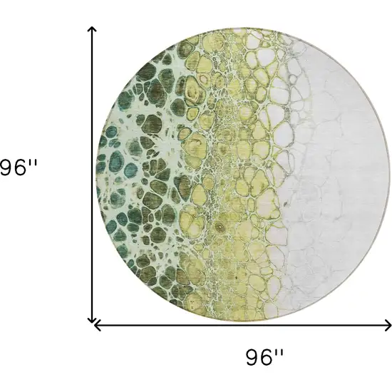 8' Olive Green And Gold Round Abstract Washable Indoor Outdoor Area Rug Photo 3