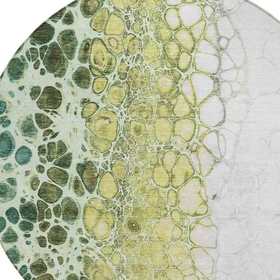 8' Olive Green And Gold Round Abstract Washable Indoor Outdoor Area Rug Photo 5