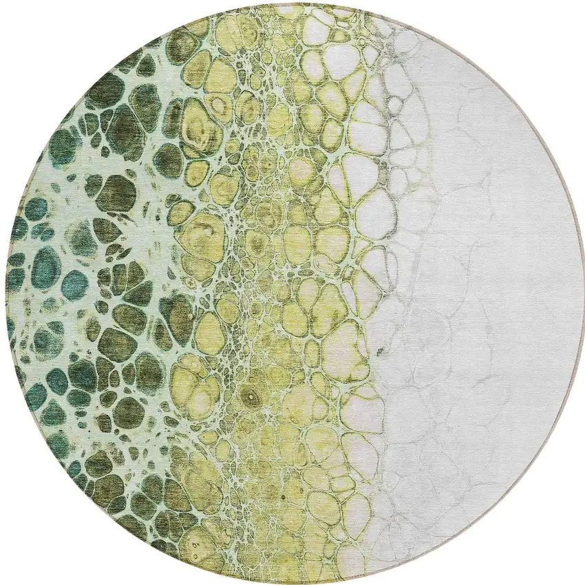 8' Olive Green And Gold Round Abstract Washable Indoor Outdoor Area Rug Photo 6