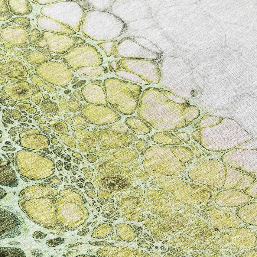 8' Olive Green And Gold Round Abstract Washable Indoor Outdoor Area Rug Photo 4