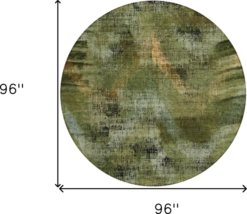 8' Olive Green And Gold Round Abstract Washable Indoor Outdoor Area Rug Photo 3