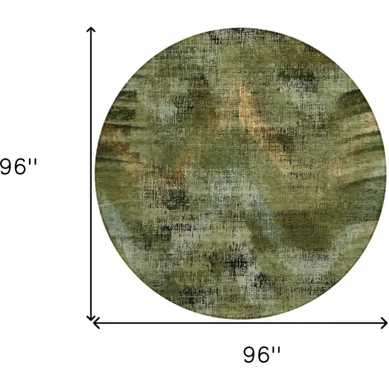 8' Olive Green And Gold Round Abstract Washable Indoor Outdoor Area Rug Photo 3