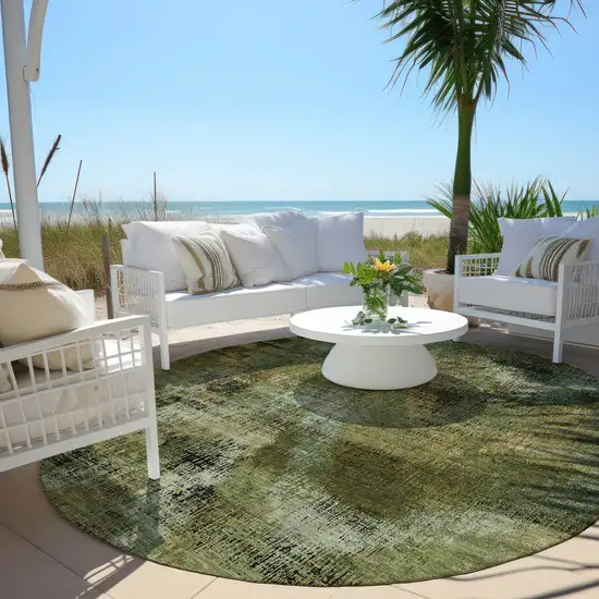8' Olive Green And Gold Round Abstract Washable Indoor Outdoor Area Rug Photo 6