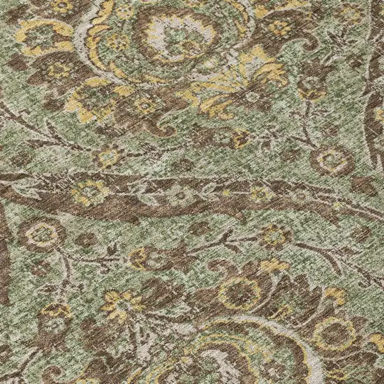 8' Olive Green And Granite Gray Round Floral Washable Indoor Outdoor Area Rug Photo 6