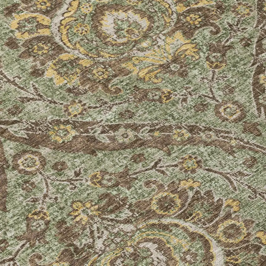 8' Olive Green And Granite Gray Round Floral Washable Indoor Outdoor Area Rug Photo 6