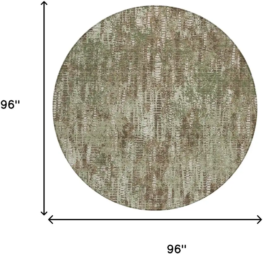 8' Olive Green And Graphite Round Abstract Washable Indoor Outdoor Area Rug Photo 7