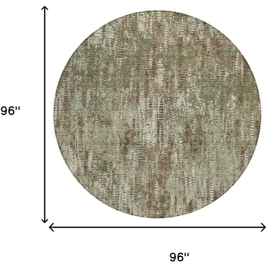 8' Olive Green And Graphite Round Abstract Washable Indoor Outdoor Area Rug Photo 7