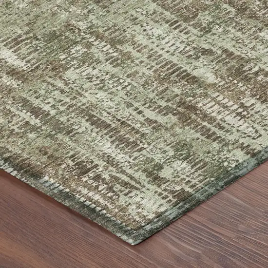 8' Olive Green And Graphite Round Abstract Washable Indoor Outdoor Area Rug Photo 5
