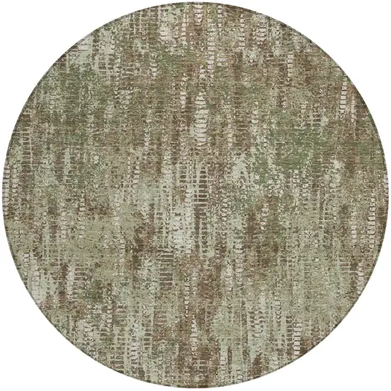 8' Olive Green And Graphite Round Abstract Washable Indoor Outdoor Area Rug Photo 2