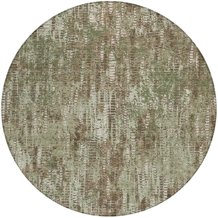 8' Olive Green And Graphite Round Abstract Washable Indoor Outdoor Area Rug Photo 2