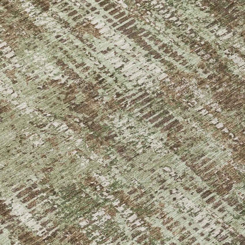 8' Olive Green And Graphite Round Abstract Washable Indoor Outdoor Area Rug Photo 6