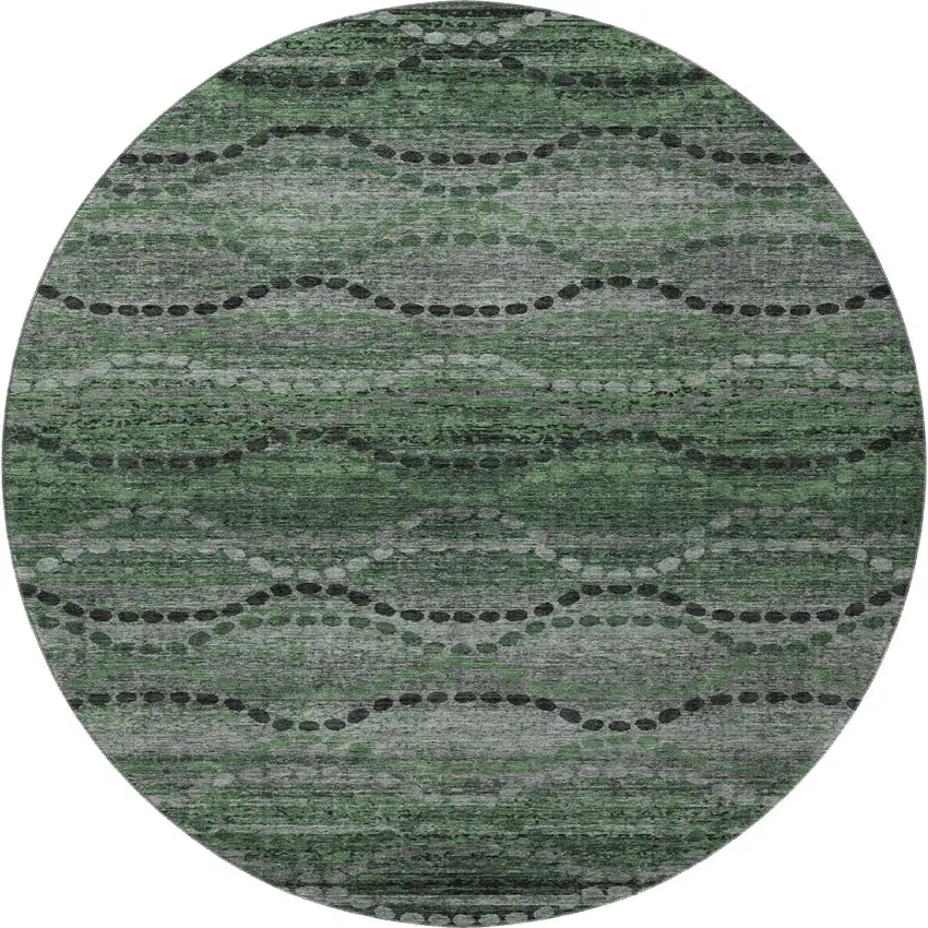 8' Olive Green And Gray Abstract Geometric Washable Round Rug With UV Protection Photo 3