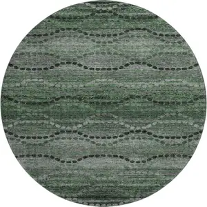 Photo of 8' Olive Green And Gray Abstract Geometric Washable Round Rug With UV Protection