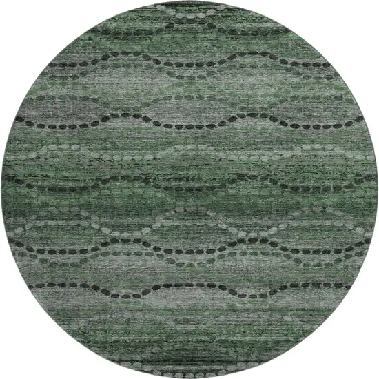 8' Olive Green And Gray Abstract Geometric Washable Round Rug With UV Protection Photo 1