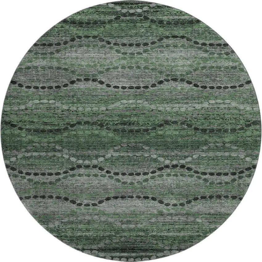 8' Olive Green And Gray Abstract Geometric Washable Round Rug With UV Protection Photo 1