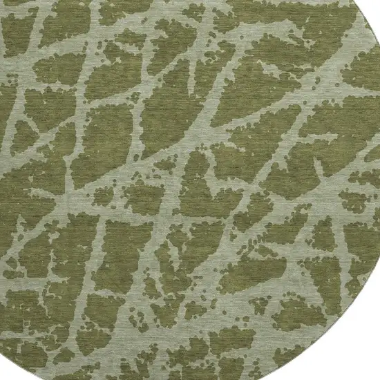 8' Olive Green And Gray Abstract Washable Round Rug With UV Protection Photo 3