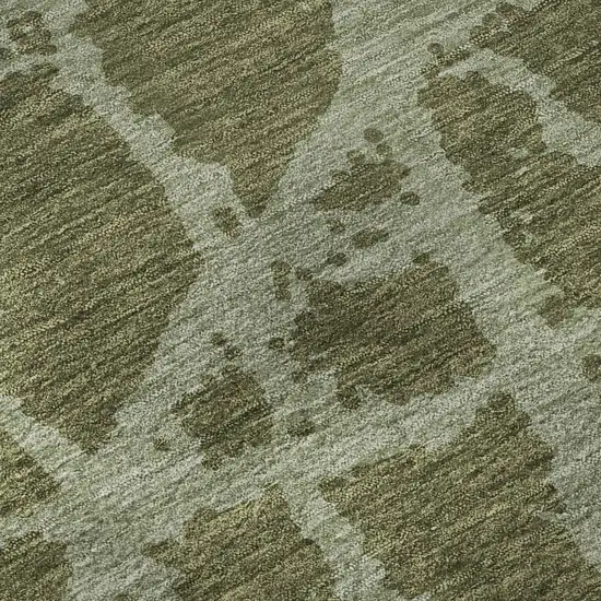 8' Olive Green And Gray Abstract Washable Round Rug With UV Protection Photo 9