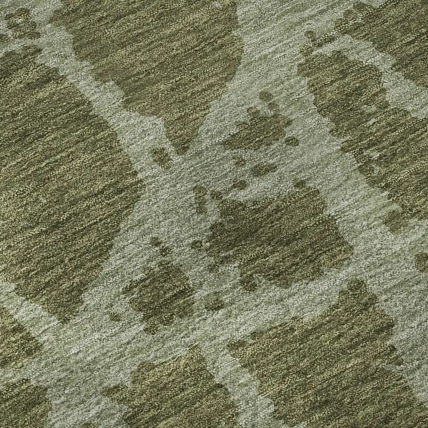 8' Olive Green And Gray Abstract Washable Round Rug With UV Protection Photo 9