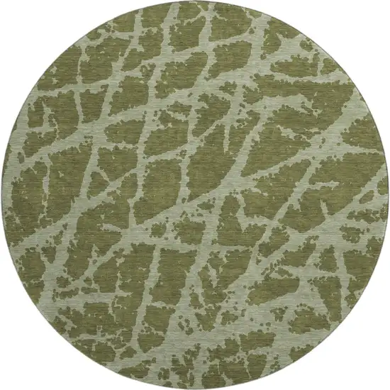 8' Olive Green And Gray Abstract Washable Round Rug With UV Protection Photo 1