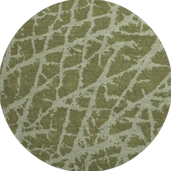 8' Olive Green And Gray Abstract Washable Round Rug With UV Protection Photo 4