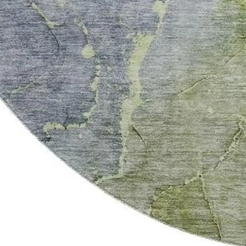 8' Olive Green And Gray Abstract Washable Round Rug With UV Protection Photo 3