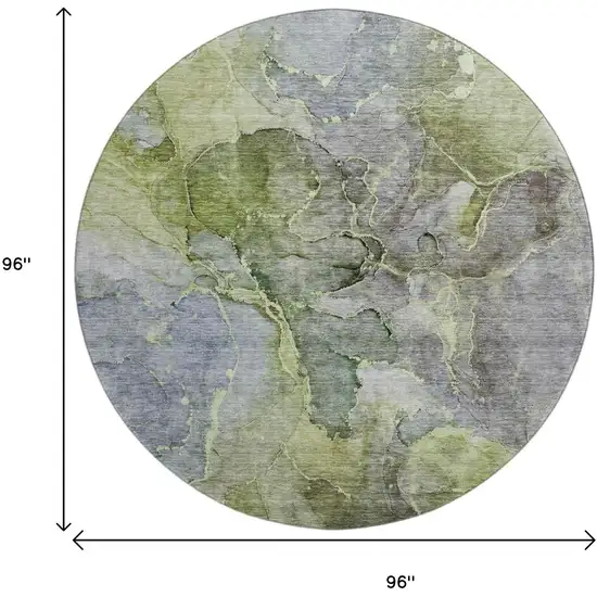 8' Olive Green And Gray Abstract Washable Round Rug With UV Protection Photo 5