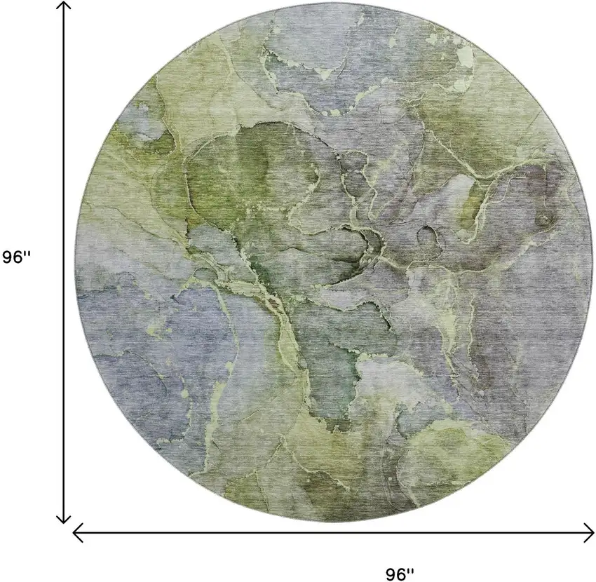 8' Olive Green And Gray Abstract Washable Round Rug With UV Protection Photo 5