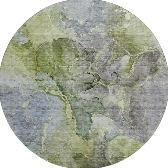 8' Olive Green And Gray Abstract Washable Round Rug With UV Protection Photo 1