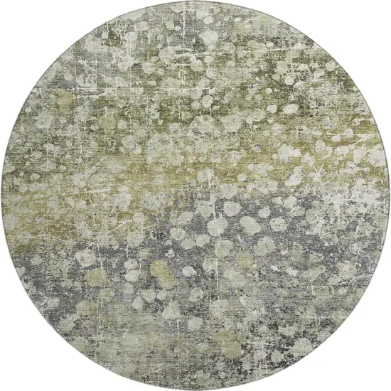 8' Olive Green And Gray Abstract Washable Round Rug With UV Protection Photo 1