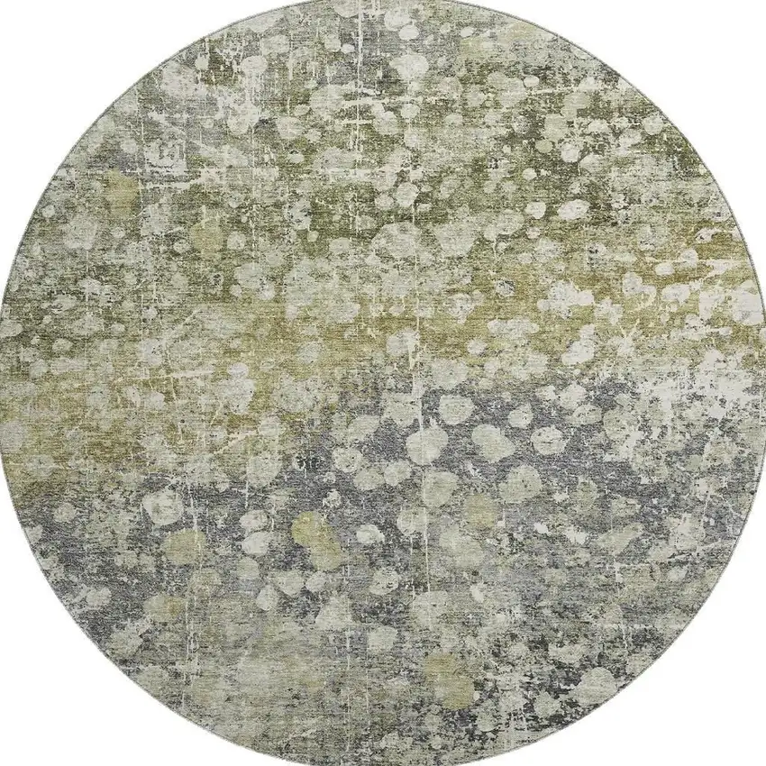 8' Olive Green And Gray Abstract Washable Round Rug With UV Protection Photo 4