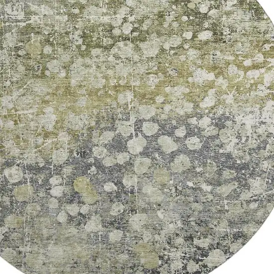 8' Olive Green And Gray Abstract Washable Round Rug With UV Protection Photo 3