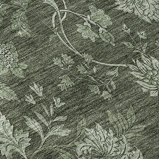 8' Olive Green And Gray Floral Washable Round Rug With UV Protection Photo 9